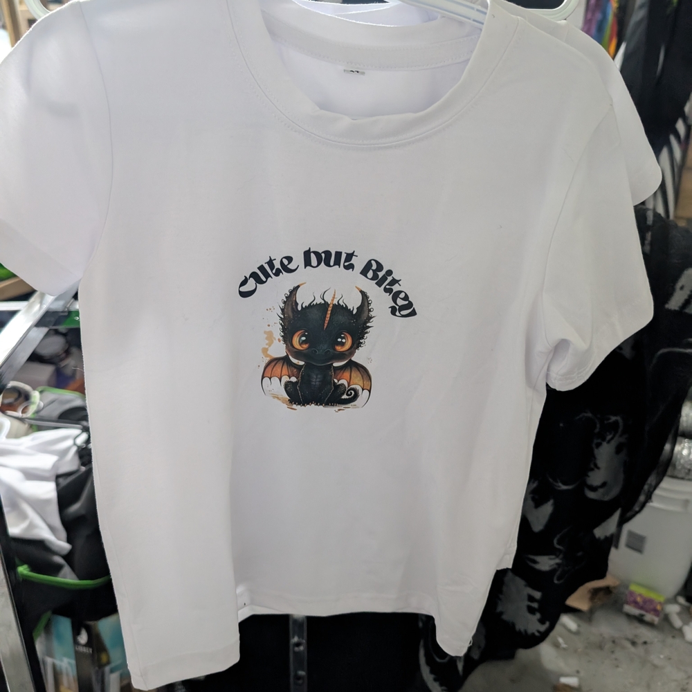 White T-Shirt with Cute Gragon Graphic